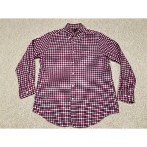 John Ashford JA Flannel Shirt Mens Large Red Blue Plaid 100%‎ Cotton Long Sleeve